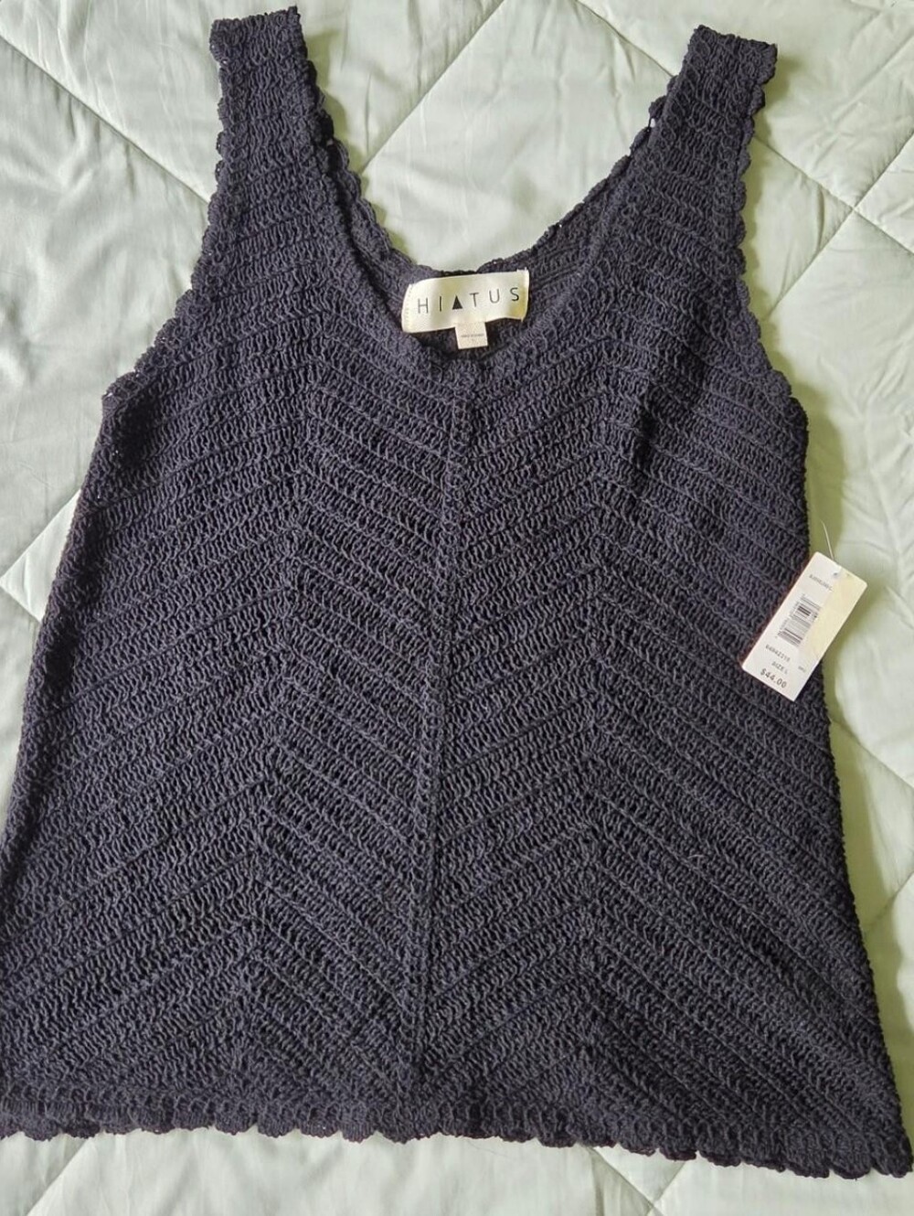 Black Crochet Knit Tank Top with Scalloped Edges, NWT, Hiatus, Size L